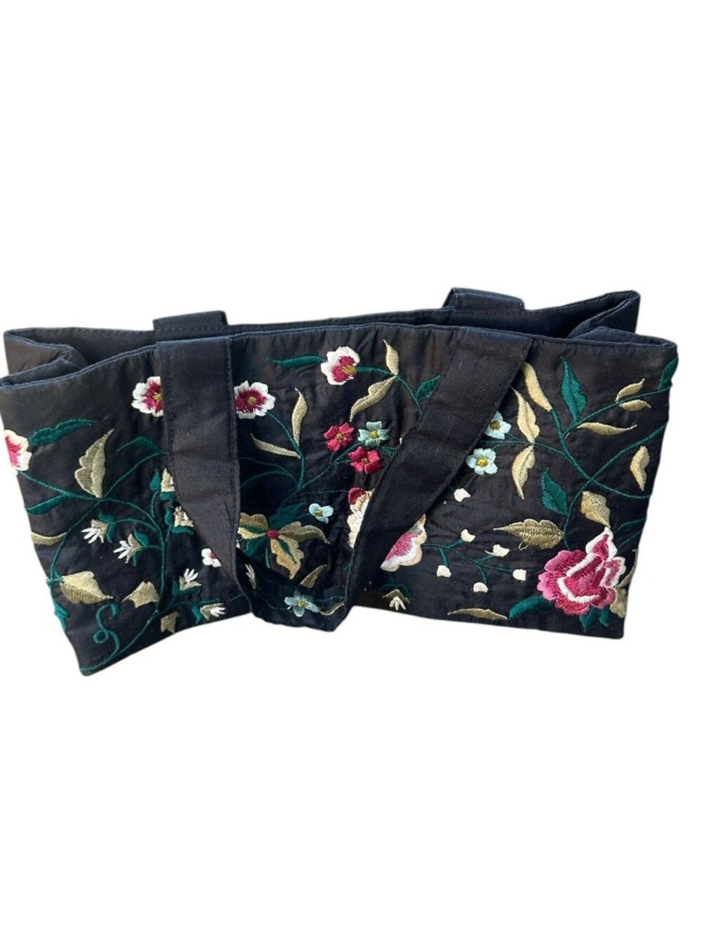 Moyna Embroidered 100% Silk Black Flower Small Bag
